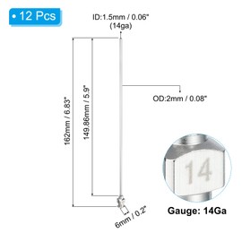 PATIKIL 14Ga x 5.9 Inch Stainless Steel Dispensing Needle Tips, 12Pcs Metal Glue Needle Tube Blunt Tips Luer Lock for Thick Glue Ink Lab, Silver