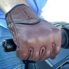 Harssidanzar Mens Full Finger Goatskin Leather Touchscreen Motorcycle Gloves GM028A,Saddle,Size