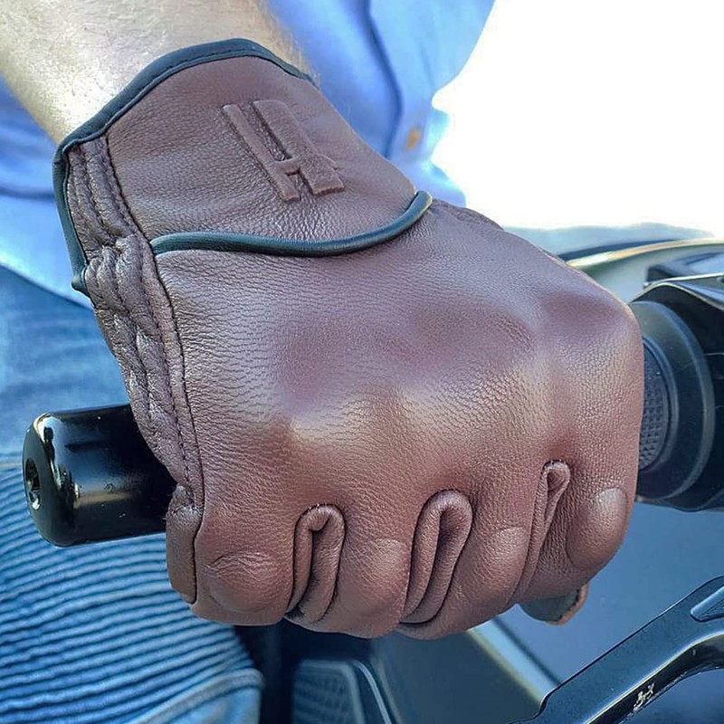 Harssidanzar Mens Full Finger Goatskin Leather Touchscreen Motorcycle Gloves GM028A,Saddle,Size