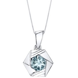 PEORA Aquamarine Cirque Pendant Necklace for Women Sterling Silver, Natural Gemstone Solitaire, 0.75 Carat Round Shape 6mm, with 18 inch Italian Chain, Blue Aquamarine Necklace, w/Jewelry Box