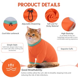 Sticky Cat Clothes Stretchy, Sphynx Hairless Sweater & Pajamas for Cats only, Soft Cat Onesie for Cats After Surgery Female Male & Hair Loss Prevention, Orange XL