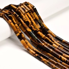 Unbranded Natural Yellow Tiger Eye Smooth Tube Beads Size 6x16mm 15.5'' Strand