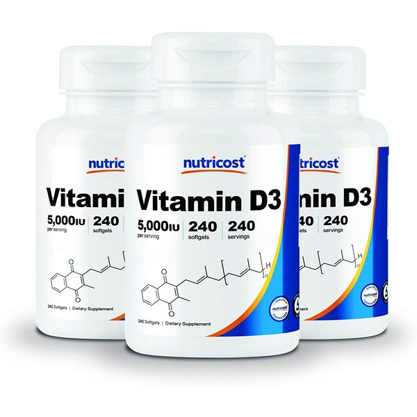 Nutricost Vitamin D3 5,000 IU, 240 Softgels (3 Bottles)