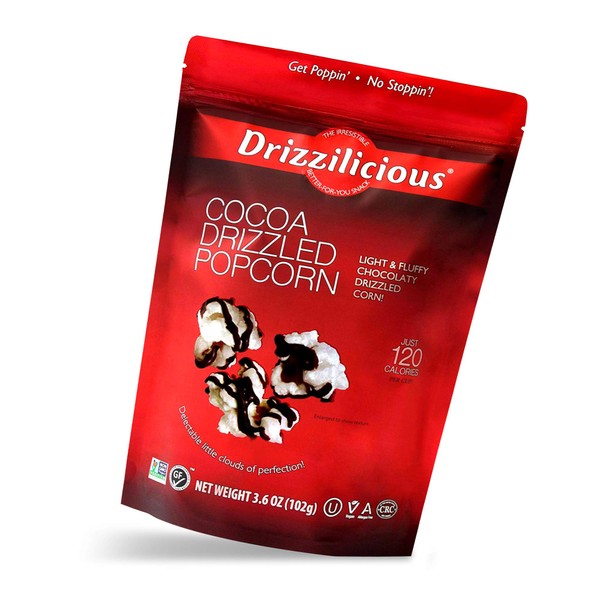 Drizzilicious Cocoa Drizzled Popcorn 3.6oz 6 Pack | Chocolatey Drizzled Popcorn | Kettle Cooked Popcorn | Light Airy & Delicious