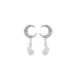 AREUM Piercing for Both Ears, Silver Color Type, CZ Diamond, Left and Right Set, Sparkle, Swaying, Korean Accessory, Fashionable, Size Feeling, Moonlight, Popular Design