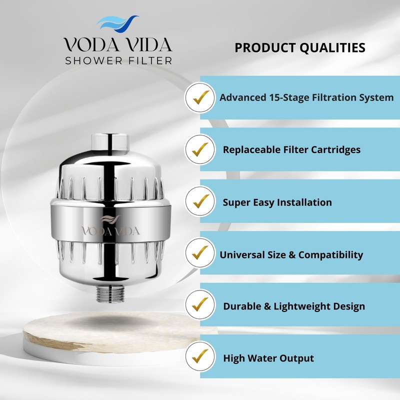 Voda Vida Shower Filter for Hard Water | Remove Chlorine