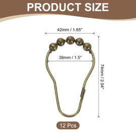 sourcing map 12Pcs Shower Curtain Hooks, Metal Roller Balls Glide Shower Rings, Curtain Rolling Shower Lock Hooks for Rust Proof Smooth Gliding, Bronze