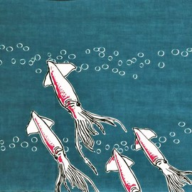 染の安坊 Anbo Tenugui Hand Towel, Sea Squid, 100% Cotton, Made in Japan, 13.8 x 39.4 inches