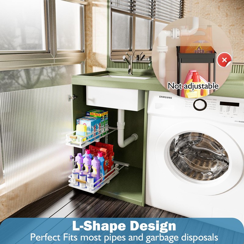 BXINREDA Under Sink Organizers and Storage, 2 Tier Slide Out