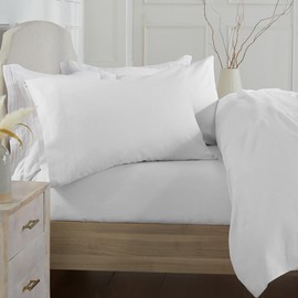 Market & Place 100% Cotton Queen Flannel Sheet Set | 4 Piece Deep Pocket Solid Cozy Winter Bed Sheets | Double Brushed for Extra Softness & Comfort | Chalet Collection (Queen, White)