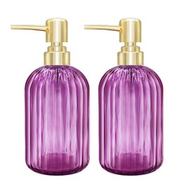 Soap Dispenser - 2 Pack 14 Oz Kitchen Soap Dispenser with Pump, Bathroom Transparent Soap Dispenser Bottle for Hand Soap, Dish Soap or Lotion (Purple)