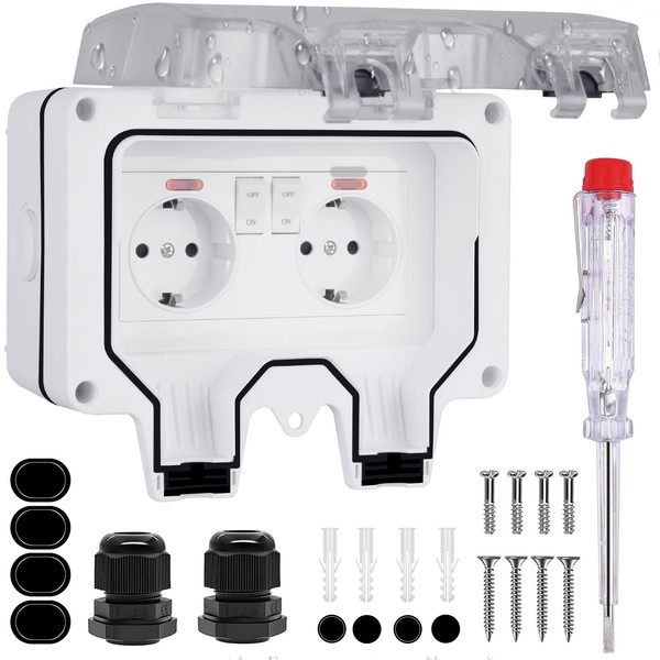 Outdoor Socket Waterproof IP66 - Socket Surface-Mounted 2-Way with Switch