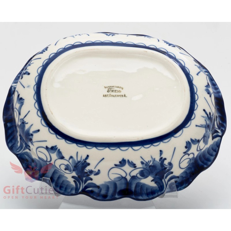 Gzhel Porcelain salad dish bowl server Hand-painted authors work