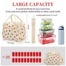 Yikki Insulated Lunch Bag for Women, Large Lunch Bags for Women for Work, Girls Lunch Bag, Strawberry Leakproof Cool Bag, Thermal Cooler Bag with Removable Strap for School Work Picnic