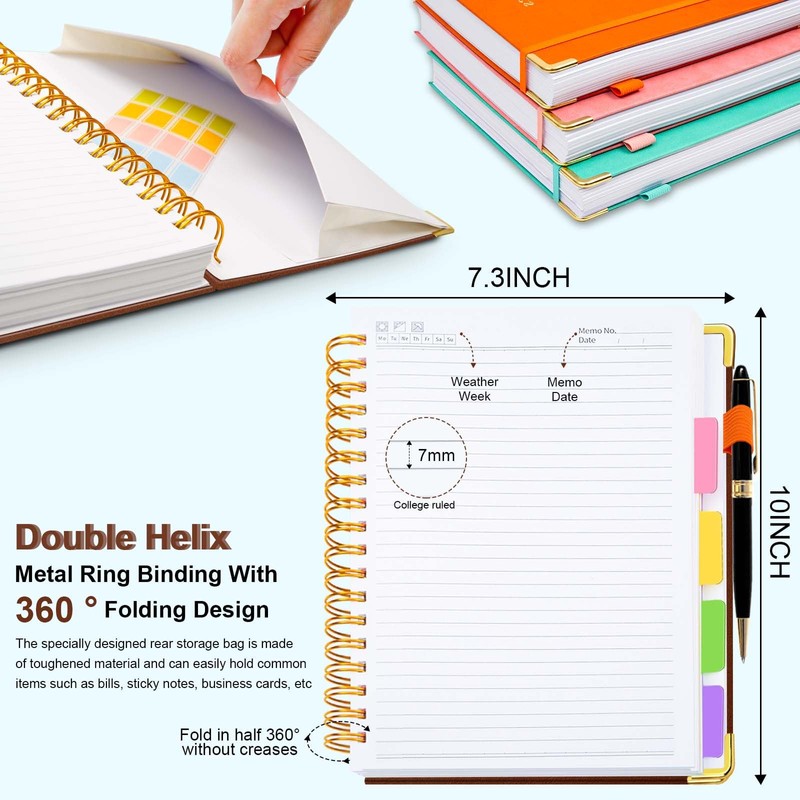 Hardcover Spiral Notebook 8"x10" Journal Notebook with Tabs and Removable