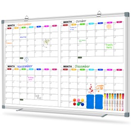 CALENBO Calendar Whiteboard for Wall 36" x 24", 4 Month Magnetic Calendar Dry Erase Board, Planning Board Bulletin Board Portable Board for Office, School, Home Organization