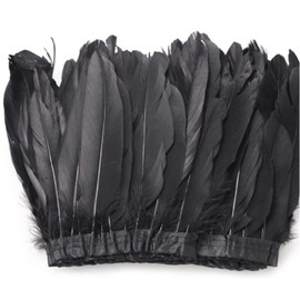 Famimueno Feather Fringe Decoration, Handicraft, Cosplay, Hair Ornament, Accessory, DIY Bag, Hat (Black, 6.6 ft (2 m)