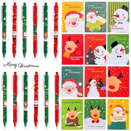 ZABARE Christmas Gel Pen Set, 12 Christmas Ballpoint Pens, 12 Mini Notepad Christmas, 0.5 mm Black Christmas Pens Christmas Gel Pens Party Bag Gifts Fountain Pen for School Office