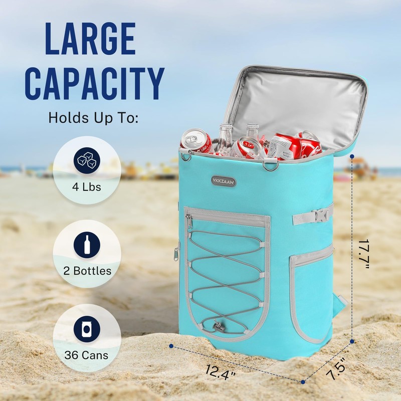 VKKZAAW Cooler Backpack,36Cans Backpack Cooler Insulated Leak Proof Waterproof Soft