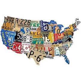 Past Time Signs (PS197) License Plate USA Map Die-Cut Steel Sign 19" x 13"