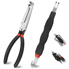 2Pcs Electrical Disconnect Pliers Set, Automotive Electrical Connector Separator with with Straight & Dual-Head Designs, Electrica Disconnect Pliers for Cars, Push Tab and Fuel Line Clip Removal Tool