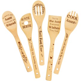 Aunt Gifts from Niece and Nephew, Wooden Spoons for Auntie Gift Ideas, Best Aunt Ever Gifts, Aunt Birthday Gifts, to be Aunt, Mother's Day Gifts for Auntie, 5pcs Kitchen Bamboo Cooking Spoons
