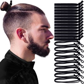 PAGOW 40pcs Hair Ties For Men, Super Elastic Knotted Men Hair Bands, Flat Wide Hair Tie Accessories Holder for Man Bun, Thick Long Curly Hair (Black) 2 Types