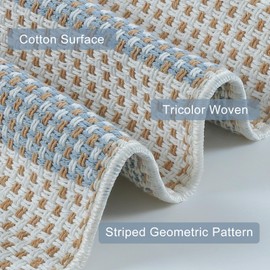 OJIA OJIA Outdoor Porch Rug Front Door Mat 24'x51, Washable Checkered Rug Blue and White Striped Front Door Rug Cotton Woven Kitchen Rugs Small Area Rugs for Entryway Patio Bedroom Bathroom