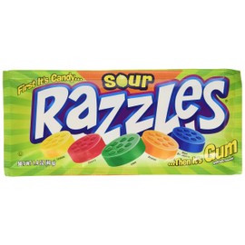 Sour Razzles Candy, 1.4oz Pouches, 24-Count