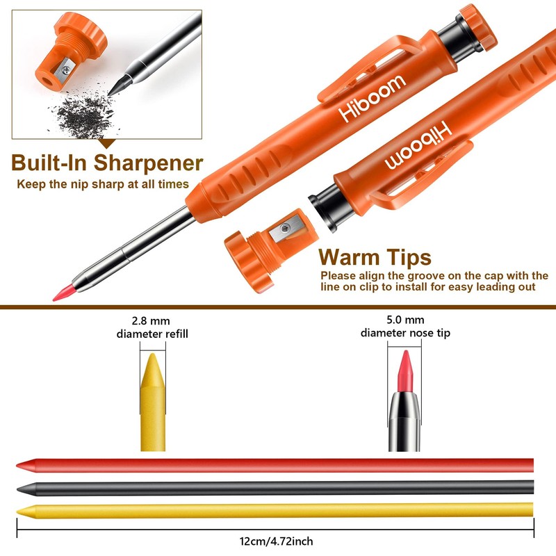 Hiboom 2 Pack Solid Carpenter Pencils with Pencil Cap and