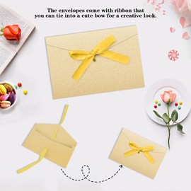 Pack of 12 Coloured Envelopes with Ribbon, Colourful Envelopes Kraft Paper Envelope with Bow, 12 Colours Envelopes, Wedding Invitations, Envelopes for Christmas, Birthday, Wedding, 17.5 x 12.8 cm