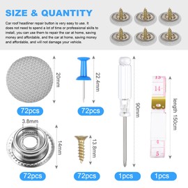 Adiwo Car Headliner Repair Kit,72 Pcs Car Roof Headliner Repair Button,Car Roof Lining Repair Snap Rivets,Car Interior Ceiling Repair Retainer with Pins, Screwdriver, Tape Measure, for Car Roof Fixed