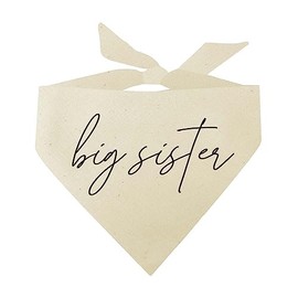 Big Sister Script Boho Dog Bandana | 100% Unbleached Cotton Adjustable Triangle | Pregnancy Announcement Photoshoot Prop Made in USA | Matching Family | Natural One Size (773) GB
