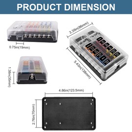 BetyBedy 12 Way Fuse Block, 12V Marine Fuse Box with LED Indicator, Automotive 12-Circuit Blade Fuse Block with Waterproof Cover for RV Motorcycle Boat Vehicle, 24PCS Fuses ＆ Tip Stickers Included