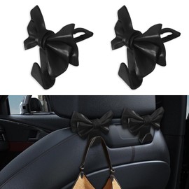 HQRNYP 2PCS Car Seat Headrest Hooks, Car Purse Hook, Cute Bow Auto Seat Headrest Hook Hanger for Purses and Bags, Universal Interior Accessories Vehicle Storage Backseat Hanger for Most Cars (Black)