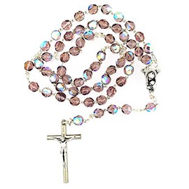 VILLAGE GIFT IMPORTERS Catholic Rosary with Crystal Glass Beads, Made in Italy (Purple)