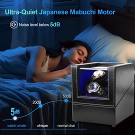 J&T Technology Watch Winder for Automatic Watches,Automatic Watch Winder with LED Light,Rotating Watch Case with Japanese Quiet Motor,4 Rotation Modes,USB Type C