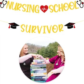 Nursing School Survivor Banner, 2024 Nurse Graduation Banner, Glittery Congrats Nurse Banner Congrats BSN/RN Banner Garland Photo Props Banner for Party Home Classroom Decorations
