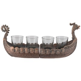 VOGLER Joh. Vogler GmbH Viking Ship in 2 Halves for 4 Shots Shot Glasses (Included) Made of Artificial Stone Hand Painted