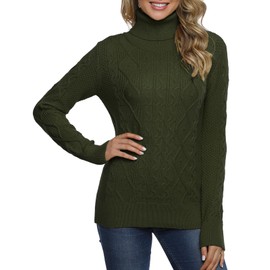 PrettyGuide Women's Turtleneck Sweater Long Sleeve Cable Knit Sweater Pullover Tops M Army Green