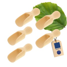 5x Dosier-Schaufel aus Holz, 7,5 cm, Mess-Löffel für Gewürze, Tee, Kaffee & Getreide, sicheres Dosieren, Abwiegen, Befüllen in Vorratsbehältern, Teedosen & Einmachgläsern