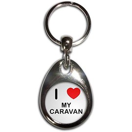 BadgeBeast.co.uk I Love Heart My Caravan - Chrome Tear Drop Shaped Double Sided Key Ring