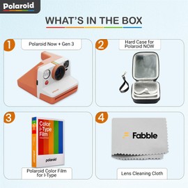 Polaroid Now Generation 3 I-Type Instant Camera (Coral) Bundle with Color I-Type Film (8 Exposures), Hard Protective Case, USB-C Charging Cable, and Wrist Strap