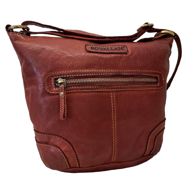 Rowallan Deep Tan Roxburgh Rustic Leather Shoulder Bucket Crossbody Small