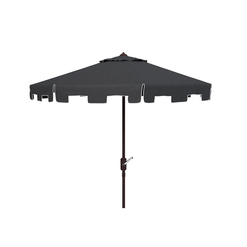 SAFAVIEH 11ft Outdoor Patio Umbrella, Round, Zimmerman Collection, Black, Crank,