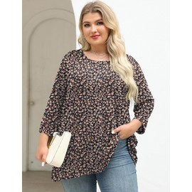 LOMON Plus Size Spring Clothes for Women 3/4 Length Sleeve Womens Tops Tunics Or Tops To Wear With Leggings Floral 4XL