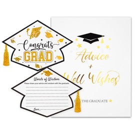 Hunanyume Graduation Advice Cards for The Graduate with Sign, 50PCs Holographic Gold Foil Graduation Wish Card for High School College 2025 Grad Celebration Party Decorations Games Supplies(White)