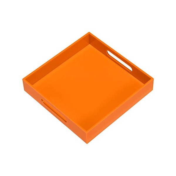 KEVLANG KEVLANG Orange Sturdy Acrylic Serving Tray with Handles-10x10Inch-Serving Coffee,Food,Breakfast,Butler-Kitchen