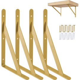 OVOV Heavy Duty Shelf Brackets Triangle Shelving Brackets Right Angle Wall Mounted Shelf Supporters Gold 6 Inch Set of 4