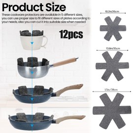 Qaestuan Pack of 12 Pan Protectors, Stacking Protection, 3 Different Sizes, Pan Protectors, Non-Slip Stacking Protection, Reusable Kitchen Accessories, for Pans, Pots and Bowls, Kitchen Utensils